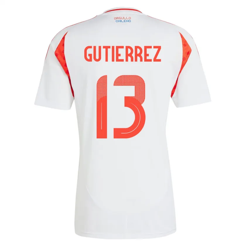 Danxen Homme Maillot Chili Daniel Gutiérrez #13 Blanc Tenues Extérieur 24-26 T-Shirt