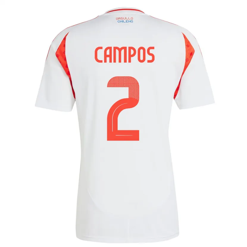 Danxen Homme Maillot Chili Víctor Campos #2 Blanc Tenues Extérieur 24-26 T-Shirt