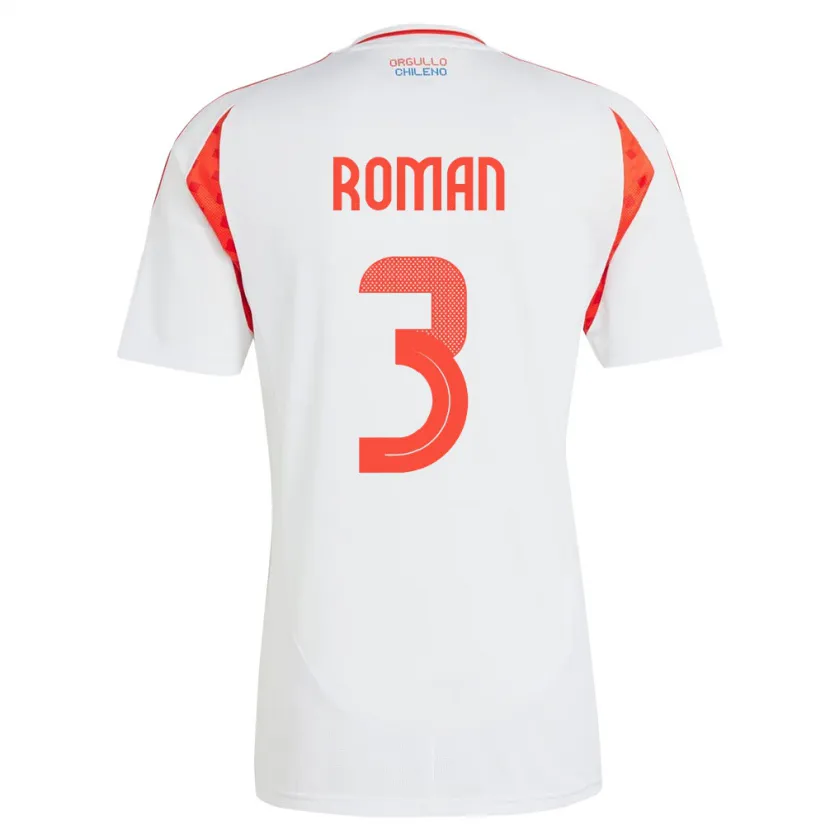 Danxen Homme Maillot Chili Iván Román #3 Blanc Tenues Extérieur 24-26 T-Shirt