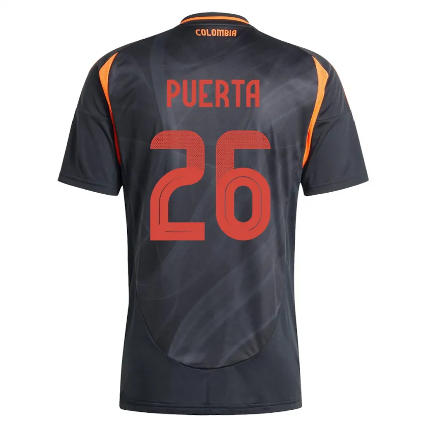 Danxen Homme Maillot Colombie Gustavo Puerta #26 Noir Tenues Extérieur 24-26 T-Shirt