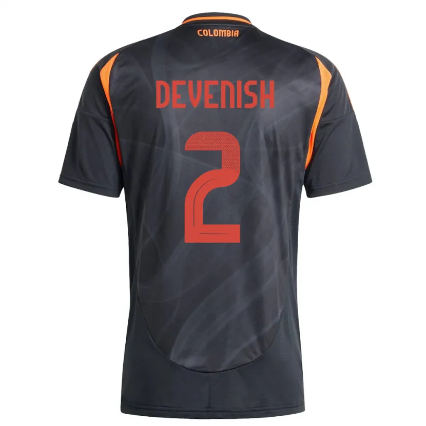 Danxen Homme Maillot Colombie Cristian Devenish #2 Noir Tenues Extérieur 24-26 T-Shirt