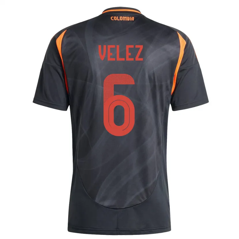 Danxen Homme Maillot Colombie Jhon Vélez #6 Noir Tenues Extérieur 24-26 T-Shirt