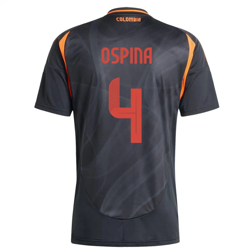 Danxen Homme Maillot Colombie Diana Ospina #4 Noir Tenues Extérieur 24-26 T-Shirt