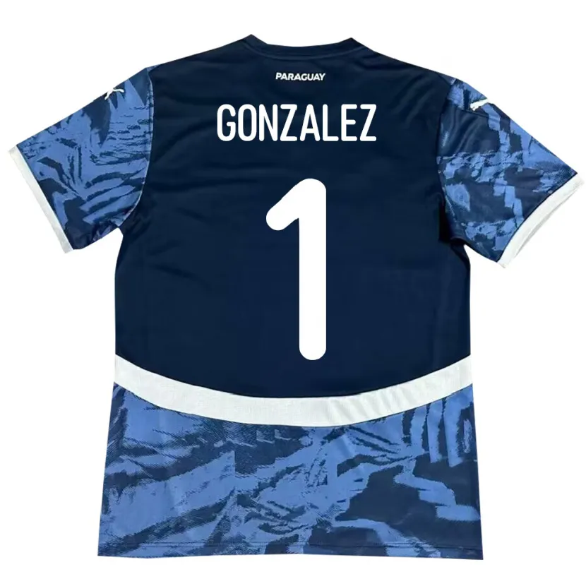 Danxen Homme Maillot Paraguay Ángel González #1 Bleu Tenues Extérieur 24-26 T-Shirt