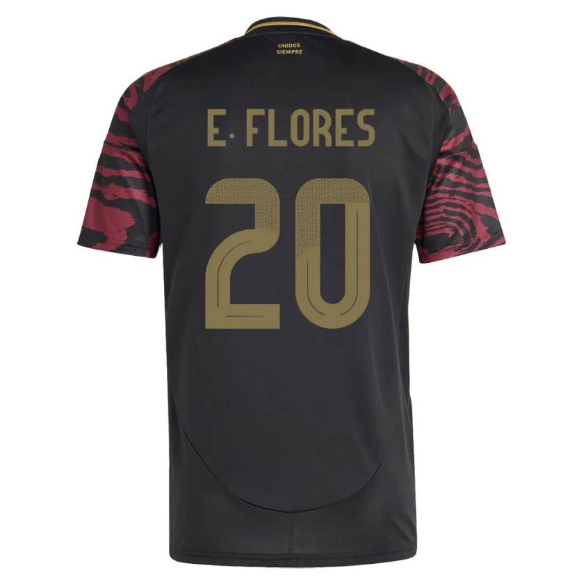 Danxen Homme Maillot Pérou Edison Flores #20 Noir Tenues Extérieur 24-26 T-Shirt
