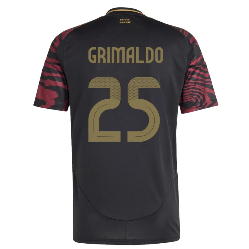 Danxen Homme Maillot Pérou Joao Grimaldo #25 Noir Tenues Extérieur 24-26 T-Shirt