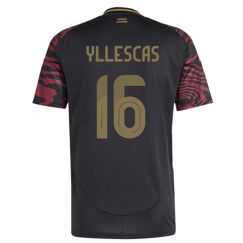 Danxen Homme Maillot Pérou Jhosenffer Yllescas #16 Noir Tenues Extérieur 24-26 T-Shirt