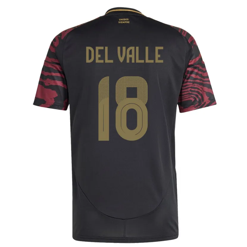 Danxen Homme Maillot Pérou Yamir Del Valle #18 Noir Tenues Extérieur 24-26 T-Shirt