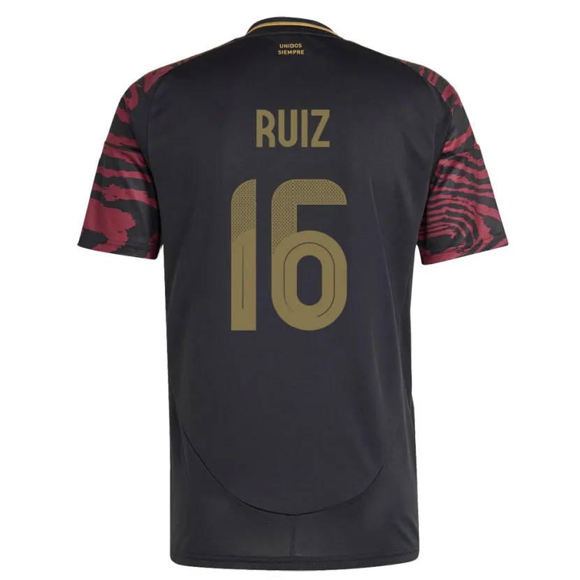 Danxen Homme Maillot Pérou Birka Ruiz #16 Noir Tenues Extérieur 24-26 T-Shirt