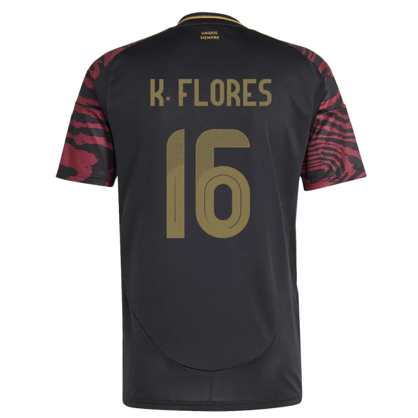 Danxen Homme Maillot Pérou Kimbherly Flores #16 Noir Tenues Extérieur 24-26 T-Shirt