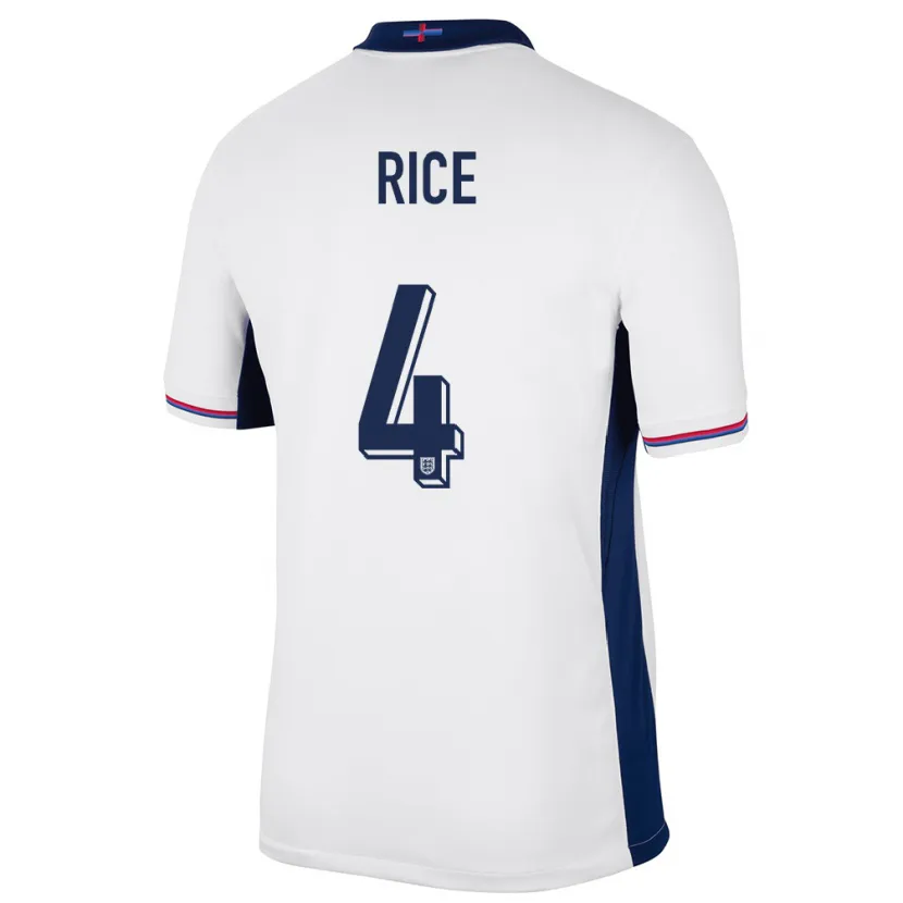 Danxen Femme Maillot Angleterre Declan Rice #4 Blanc Tenues Domicile 24-26 T-Shirt
