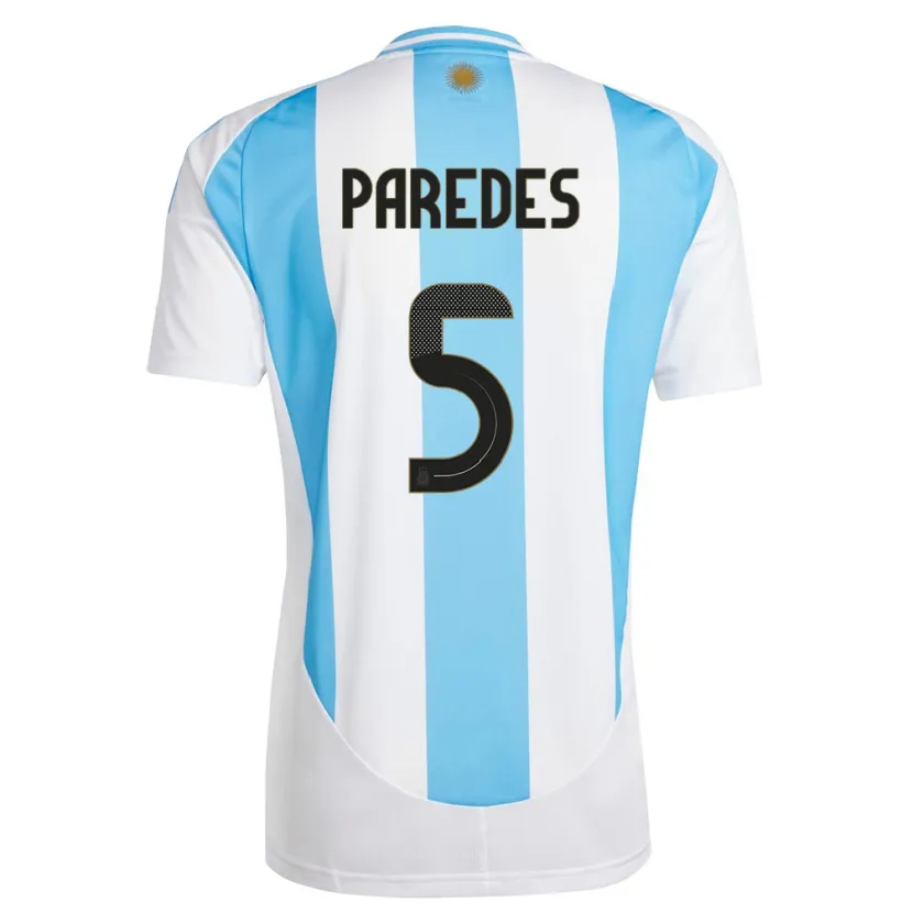 Danxen Femme Maillot Argentine Leandro Paredes #5 Blanc Bleu Tenues Domicile 24-26 T-Shirt