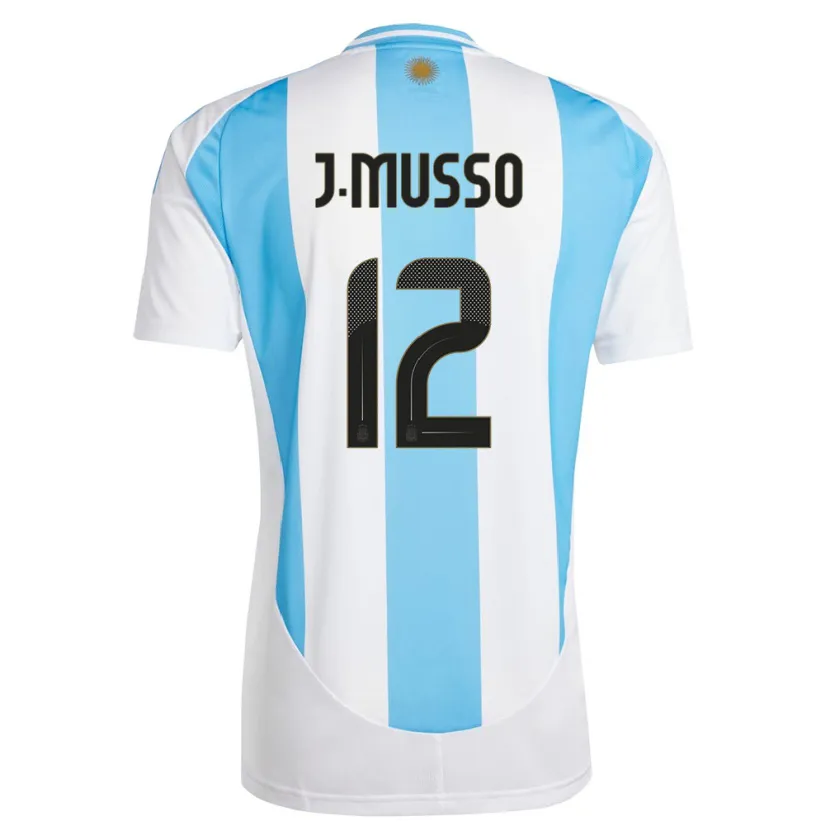 Danxen Femme Maillot Argentine Juan Musso #12 Blanc Bleu Tenues Domicile 24-26 T-Shirt
