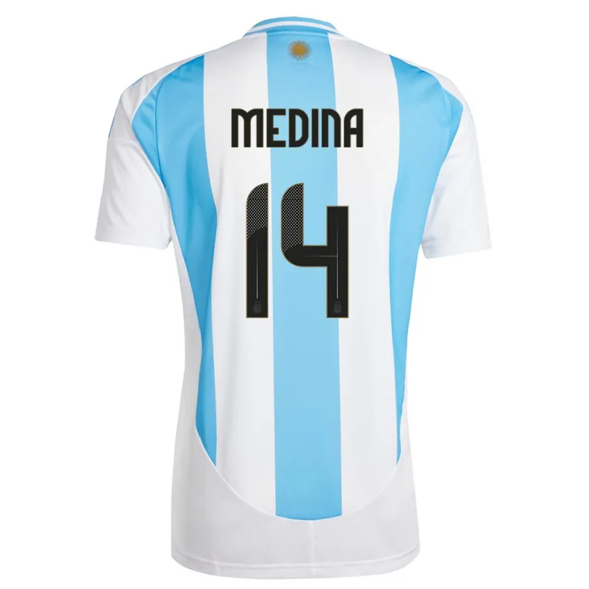 Danxen Femme Maillot Argentine Facundo Medina #14 Blanc Bleu Tenues Domicile 24-26 T-Shirt