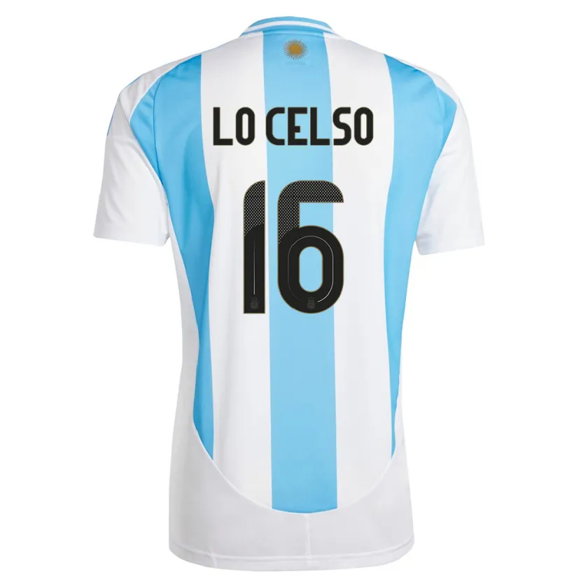 Danxen Femme Maillot Argentine Giovani Lo Celso #16 Blanc Bleu Tenues Domicile 24-26 T-Shirt