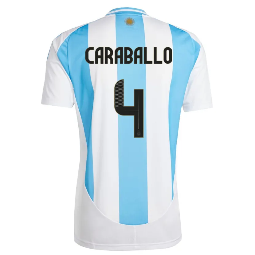 Danxen Femme Maillot Argentine Brian Caraballo #4 Blanc Bleu Tenues Domicile 24-26 T-Shirt
