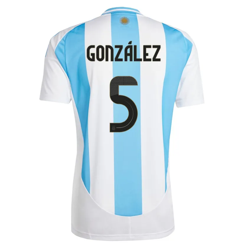 Danxen Femme Maillot Argentine Maximiliano Gonzalez #5 Blanc Bleu Tenues Domicile 24-26 T-Shirt