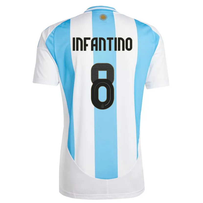 Danxen Femme Maillot Argentine Gino Infantino #8 Blanc Bleu Tenues Domicile 24-26 T-Shirt