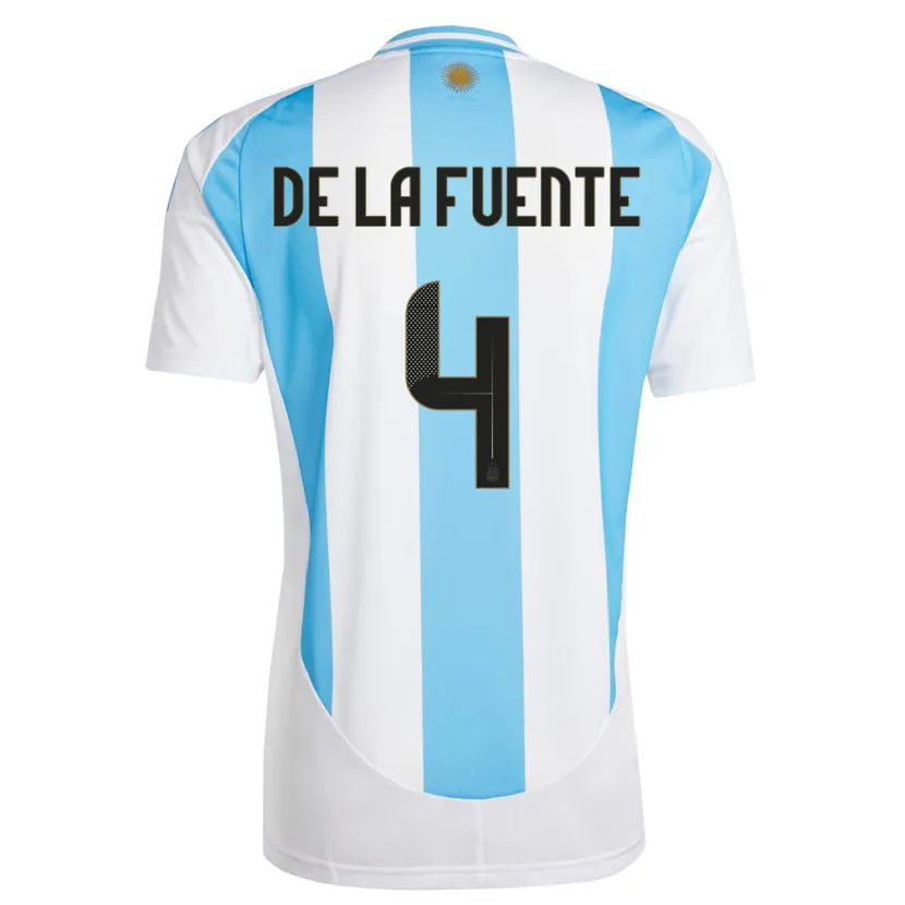 Danxen Femme Maillot Argentine Hernan De La Fuente #4 Blanc Bleu Tenues Domicile 24-26 T-Shirt