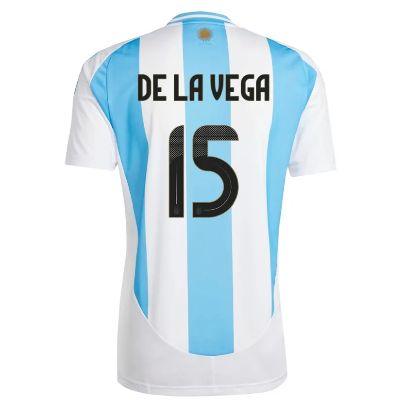 Danxen Femme Maillot Argentine Pedro De La Vega #15 Blanc Bleu Tenues Domicile 24-26 T-Shirt