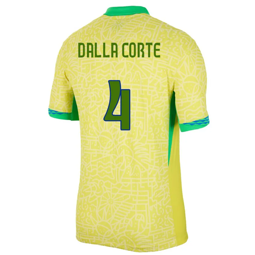Danxen Femme Maillot Brésil Joao Dalla Corte #4 Jaune Tenues Domicile 24-26 T-Shirt