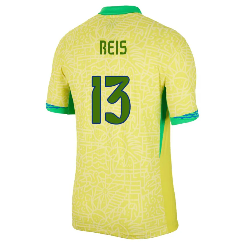 Danxen Femme Maillot Brésil Vitor Reis #13 Jaune Tenues Domicile 24-26 T-Shirt