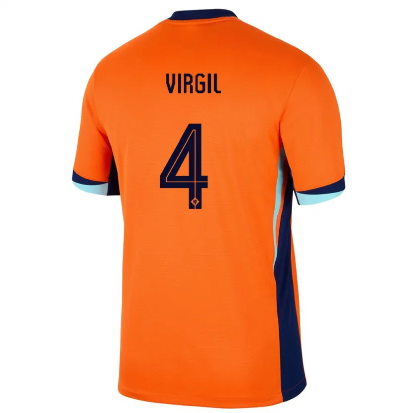 Danxen Femme Maillot Pays-Bas Virgil Van Dijk #4 Orange Tenues Domicile 24-26 T-Shirt