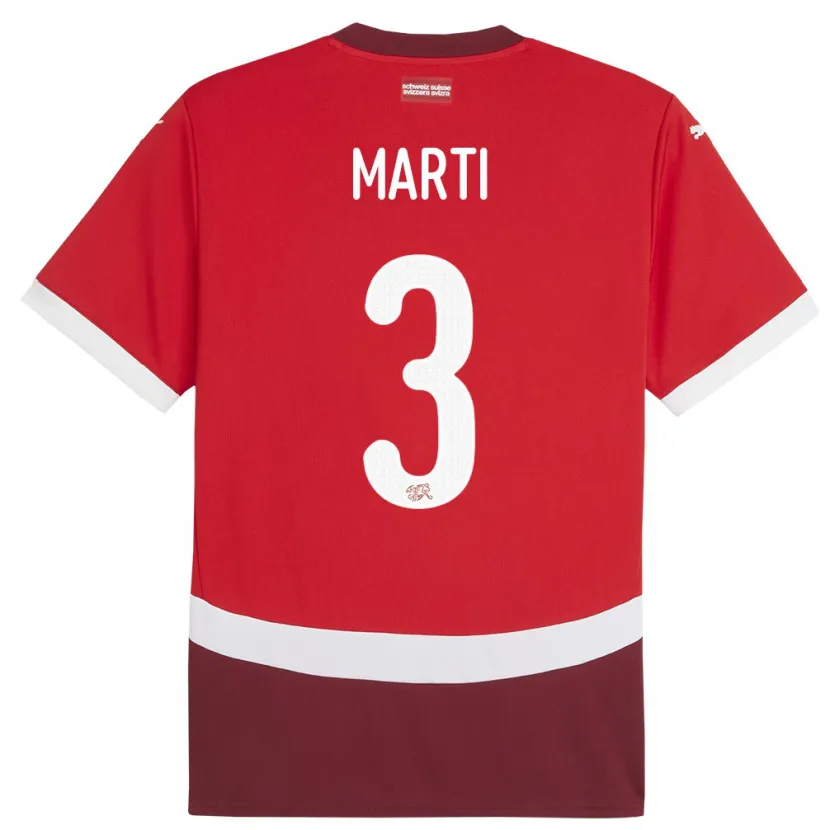 Danxen Femme Maillot Suisse Lara Marti #3 Rouge Tenues Domicile 24-26 T-Shirt