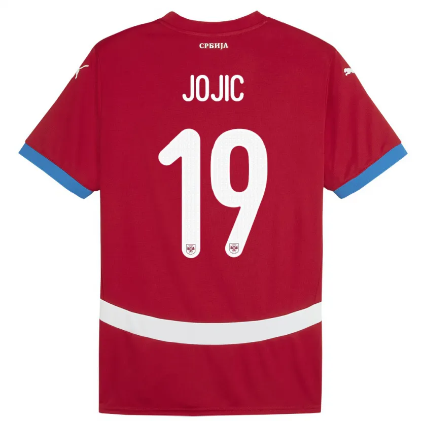 Danxen Femme Maillot Serbie Nikola Jojic #19 Rouge Tenues Domicile 24-26 T-Shirt