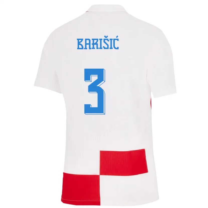 Danxen Femme Maillot Croatie Borna Barisic #3 Blanc Rouge Tenues Domicile 24-26 T-Shirt