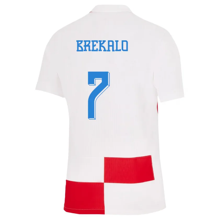Danxen Femme Maillot Croatie Josip Brekalo #7 Blanc Rouge Tenues Domicile 24-26 T-Shirt