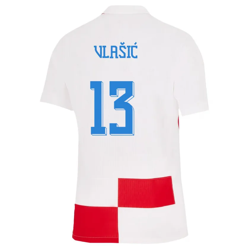 Danxen Femme Maillot Croatie Nikola Vlasic #13 Blanc Rouge Tenues Domicile 24-26 T-Shirt
