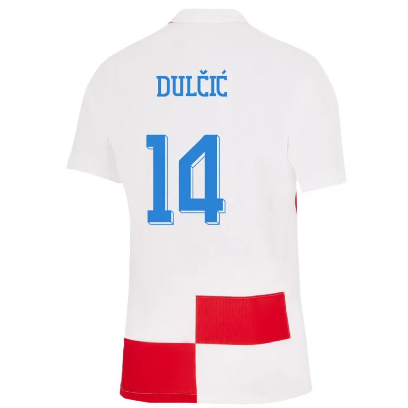 Danxen Femme Maillot Croatie Antonia Dulcic #14 Blanc Rouge Tenues Domicile 24-26 T-Shirt