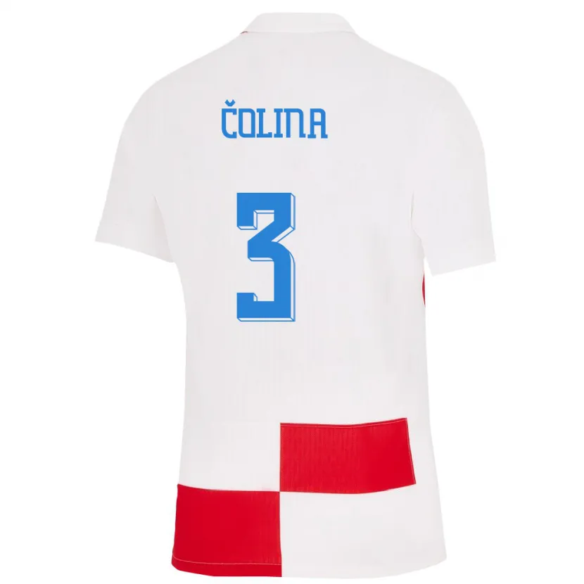 Danxen Femme Maillot Croatie David Colina #3 Blanc Rouge Tenues Domicile 24-26 T-Shirt
