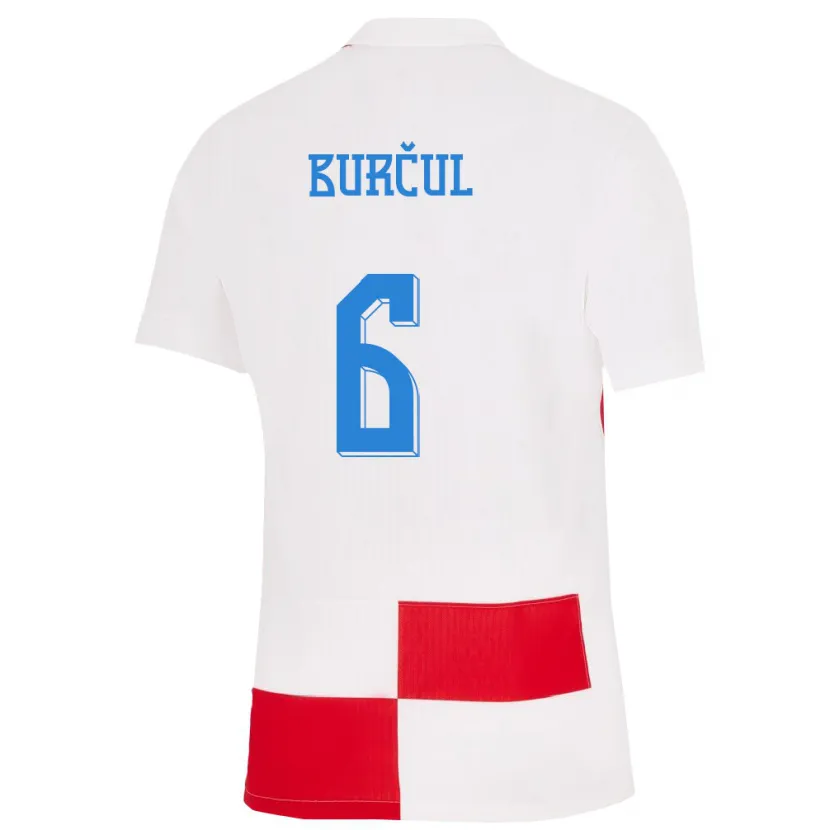 Danxen Femme Maillot Croatie Bruno Burcul #6 Blanc Rouge Tenues Domicile 24-26 T-Shirt