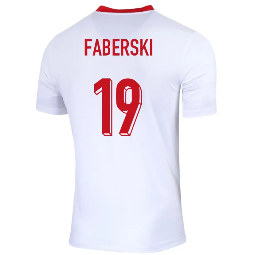 Danxen Femme Maillot Pologne Jan Faberski #19 Blanc Tenues Domicile 24-26 T-Shirt