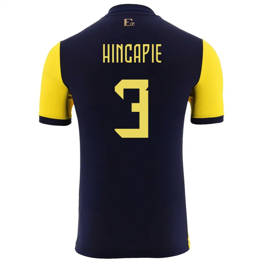Danxen Femme Maillot Équateur Piero Hincapie #3 Jaune Tenues Domicile 24-26 T-Shirt