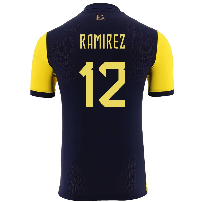 Danxen Femme Maillot Équateur Moises Ramirez #12 Jaune Tenues Domicile 24-26 T-Shirt