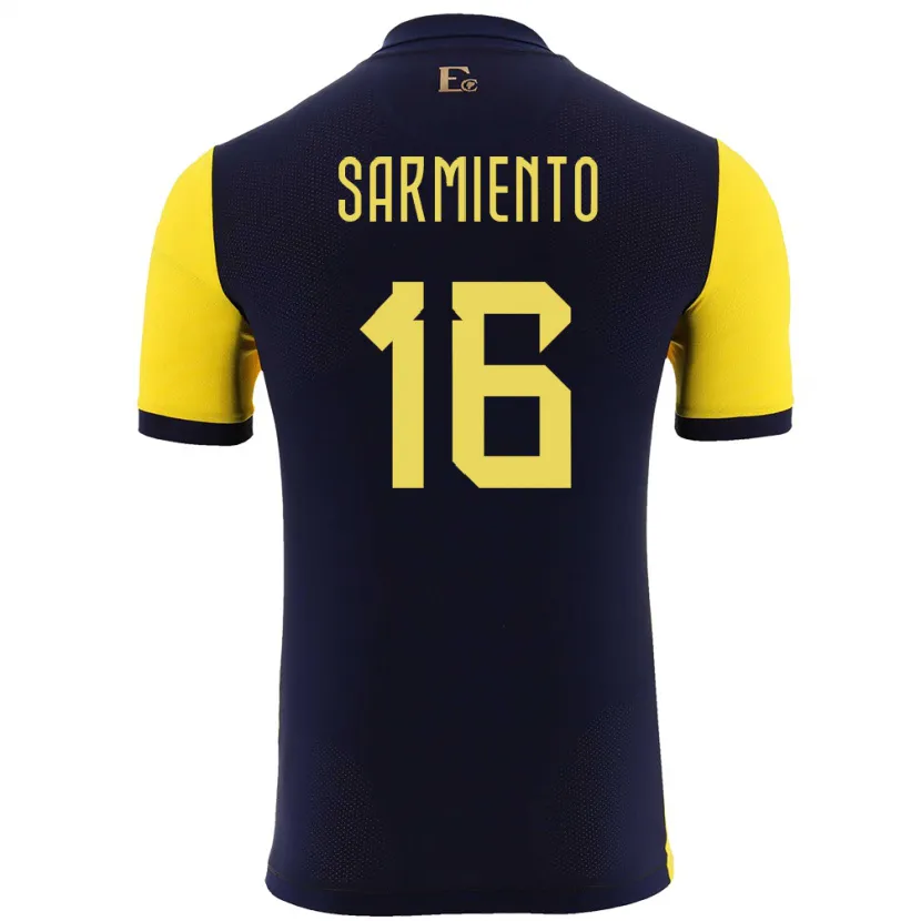 Danxen Femme Maillot Équateur Jeremy Sarmiento #16 Jaune Tenues Domicile 24-26 T-Shirt