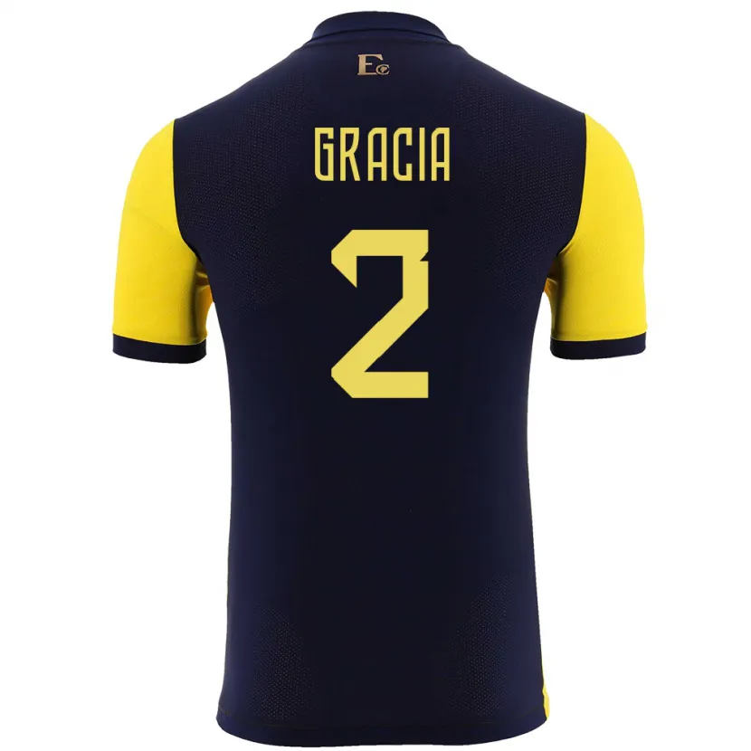 Danxen Femme Maillot Équateur Ericka Gracia #2 Jaune Tenues Domicile 24-26 T-Shirt