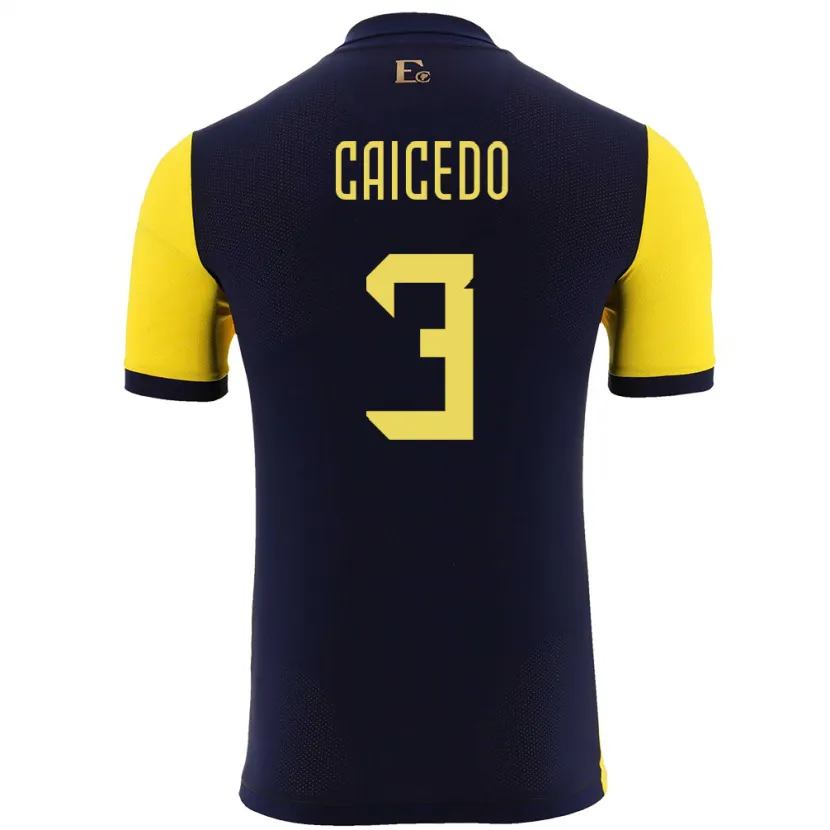 Danxen Femme Maillot Équateur Jessy Caicedo #3 Jaune Tenues Domicile 24-26 T-Shirt