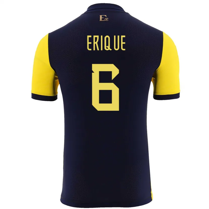Danxen Femme Maillot Équateur Yeltzin Erique #6 Jaune Tenues Domicile 24-26 T-Shirt