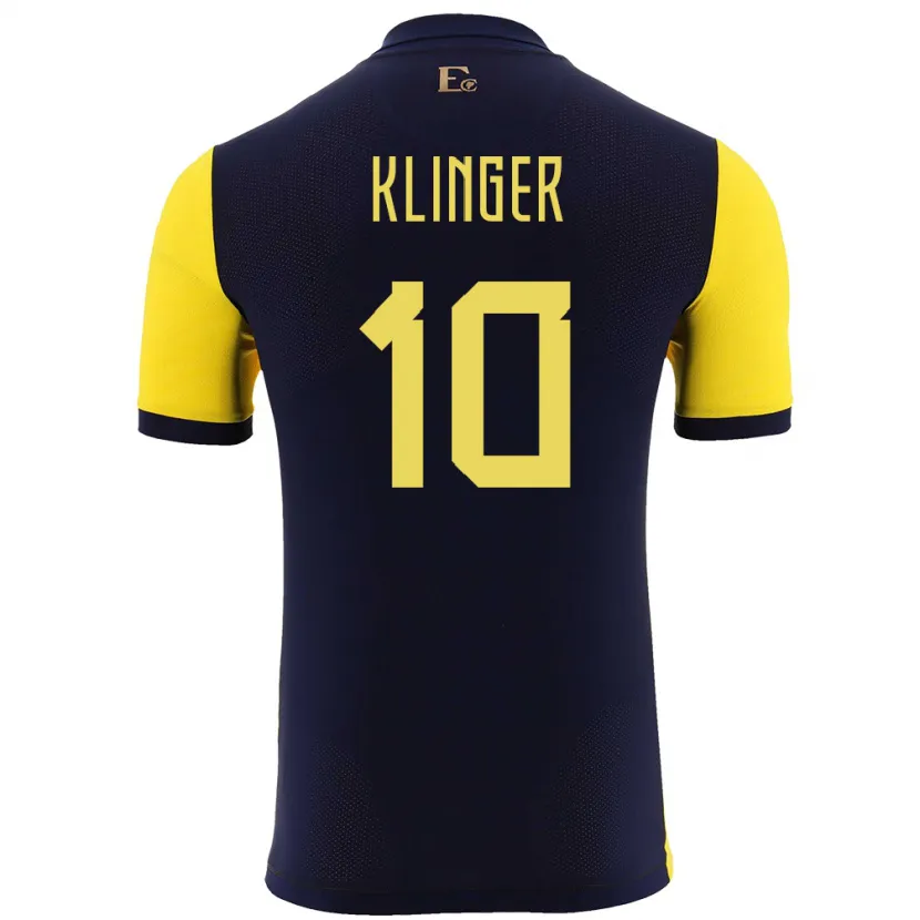 Danxen Femme Maillot Équateur Jose Klinger #10 Jaune Tenues Domicile 24-26 T-Shirt