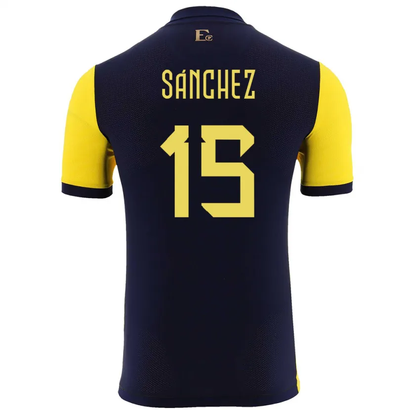 Danxen Femme Maillot Équateur Juan Sanchez #15 Jaune Tenues Domicile 24-26 T-Shirt