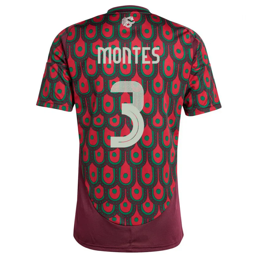 Danxen Femme Maillot Mexique Cesar Montes #3 Bordeaux Tenues Domicile 24-26 T-Shirt