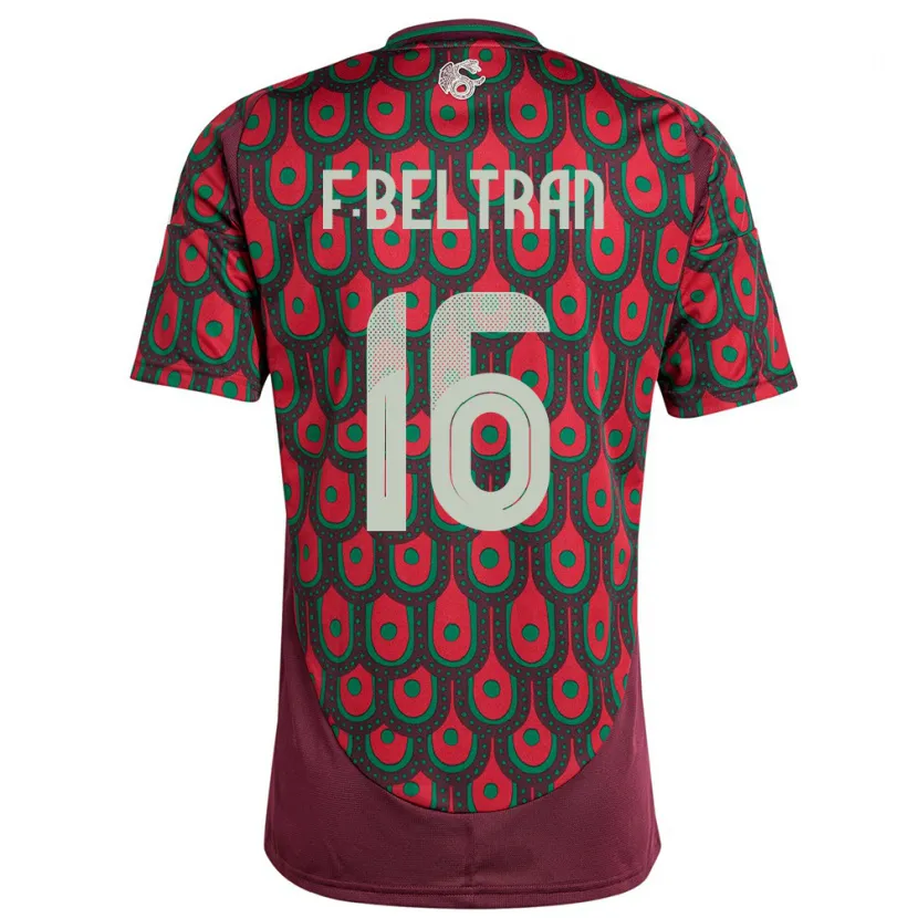Danxen Femme Maillot Mexique Fernando Beltran #16 Bordeaux Tenues Domicile 24-26 T-Shirt
