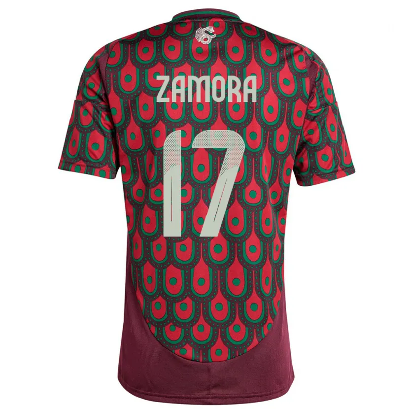 Danxen Femme Maillot Mexique Saul Zamora #17 Bordeaux Tenues Domicile 24-26 T-Shirt