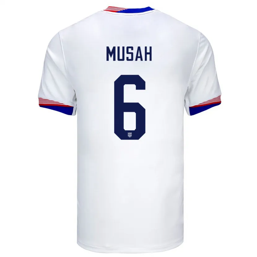 Danxen Femme Maillot États-Unis Yunus Musah #6 Blanc Tenues Domicile 24-26 T-Shirt
