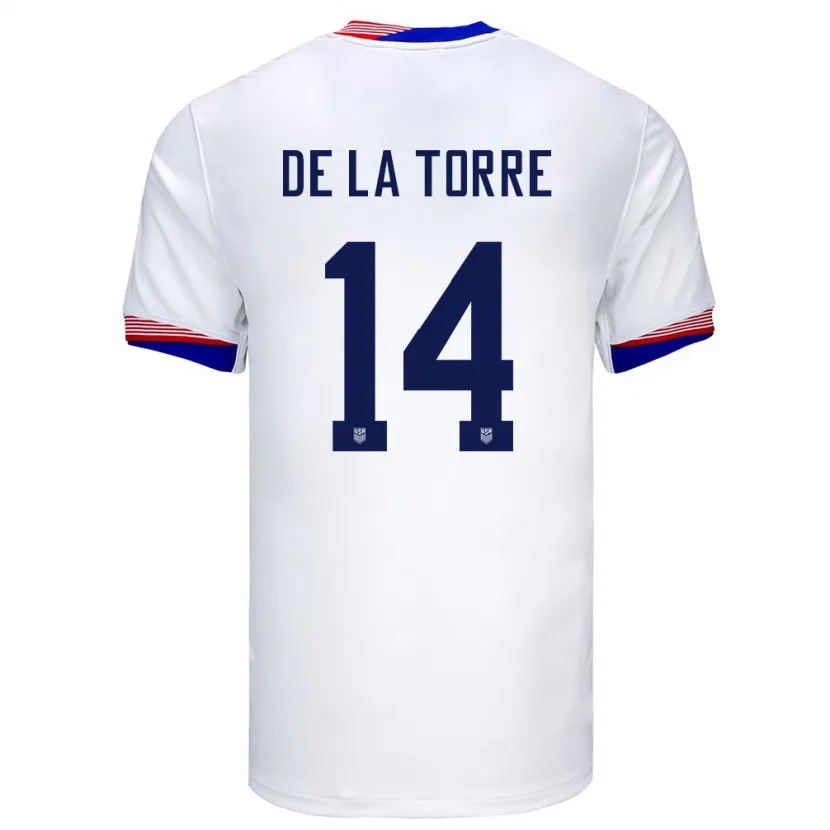 Danxen Femme Maillot États-Unis Luca De La Torre #14 Blanc Tenues Domicile 24-26 T-Shirt