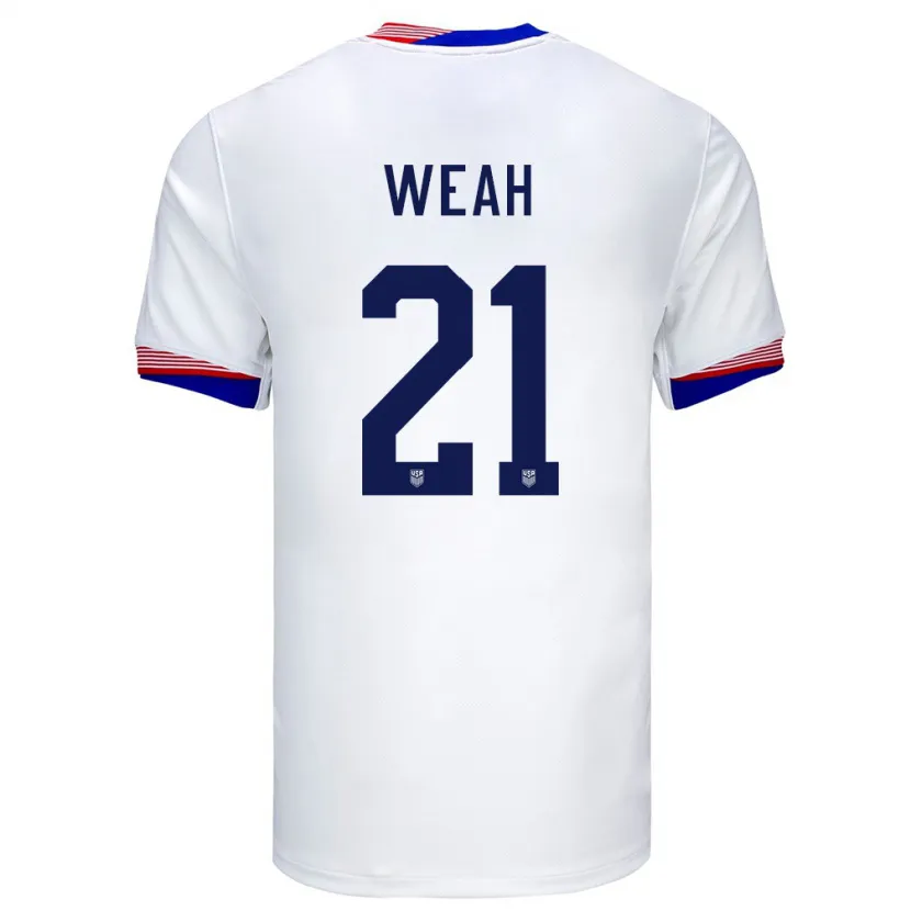Danxen Femme Maillot États-Unis Timothy Weah #21 Blanc Tenues Domicile 24-26 T-Shirt